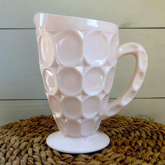 Other - Vintage Jeanette Shell Pink Milk Glass Thumbprint Pitcher